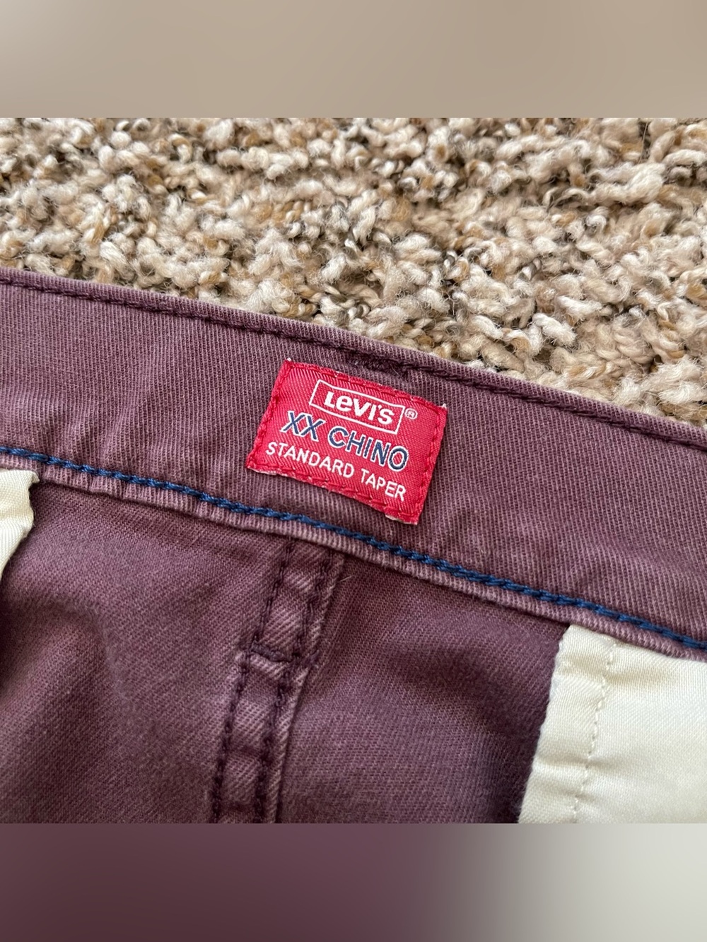 Levi's XX Chino Standard Taper Burgundy Pants Men's Size W34 L30 Trousers - Picture 8 of 15